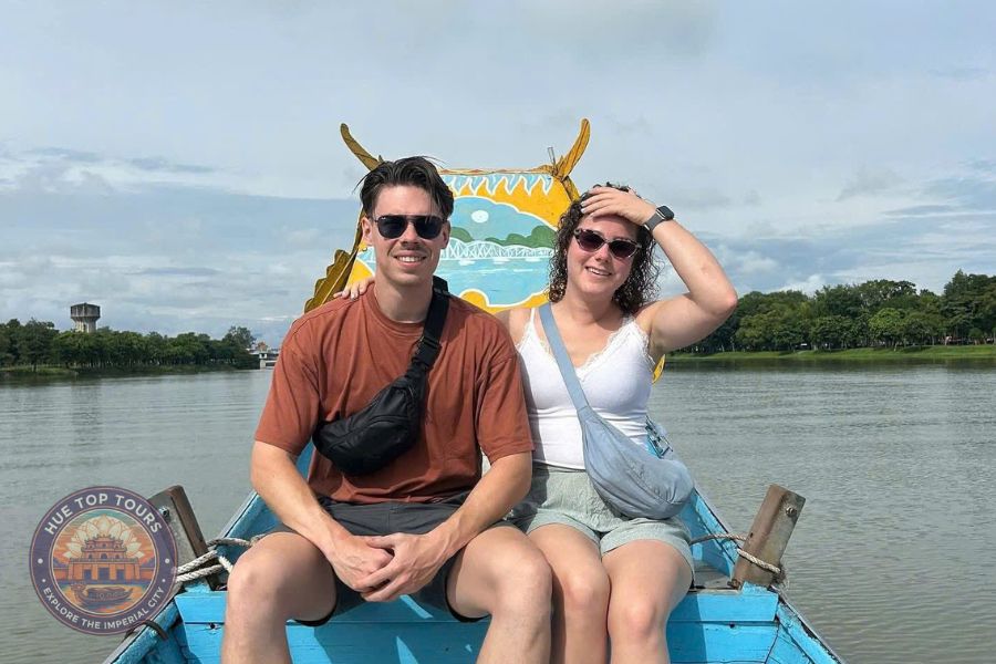 Tourists on a Hue dragon boat trip