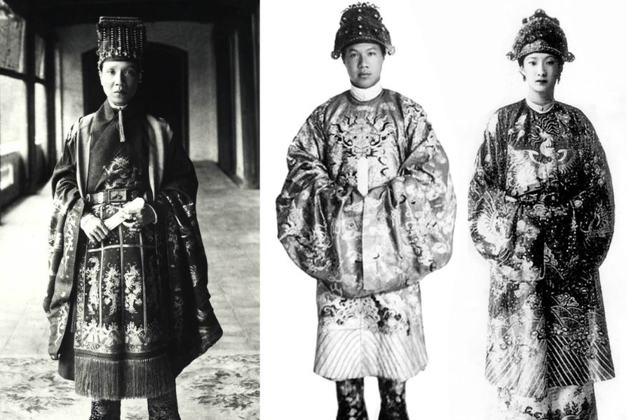 Khai Dinh Emperor- Bao Dai Emperor- Nam Phuong Empress in Nguyen traditional clothes